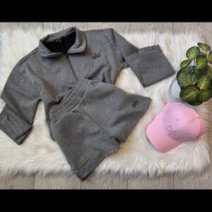 Alo Gray Tracksuit with Pink Cap
